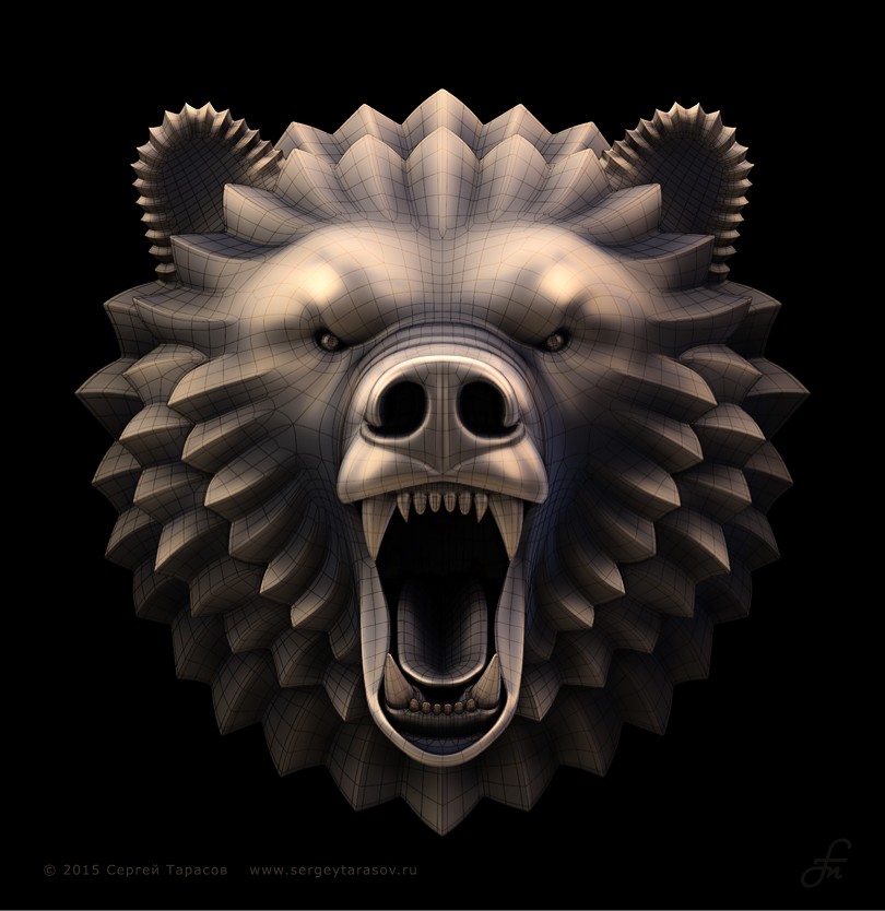 3D-скульптура (барельеф) головы ревущего медведя