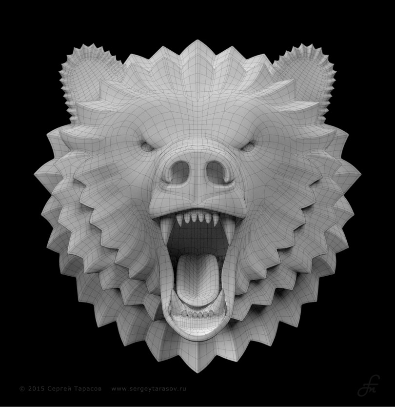 3D-скульптура, барельеф головы ревущего медведя