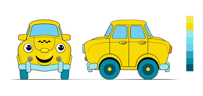 Эскизы для анимационного 3D-персонажа такси «Сатурн»