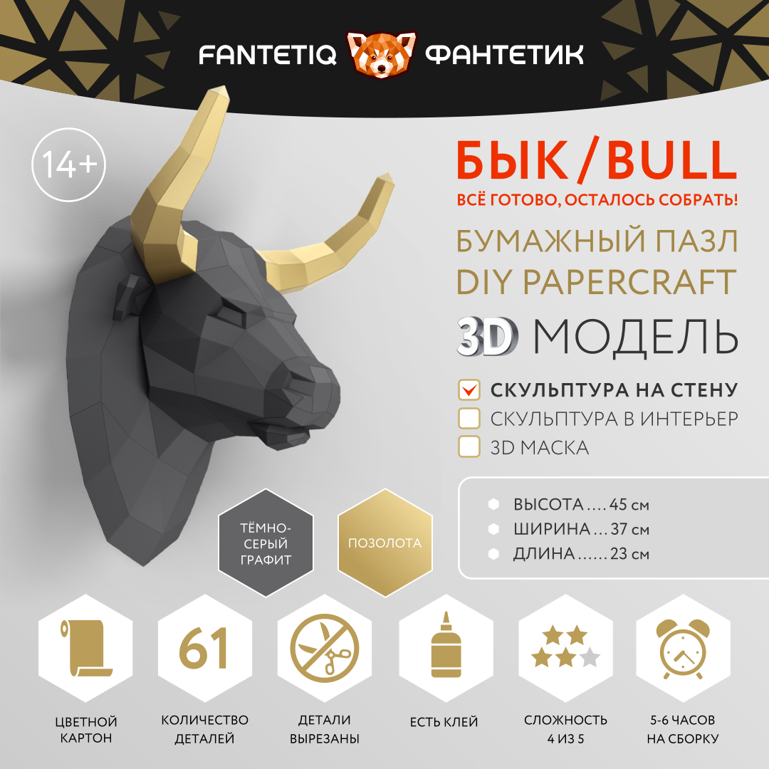 Инфографика для полигональной 3D-модели «Голова быка»
