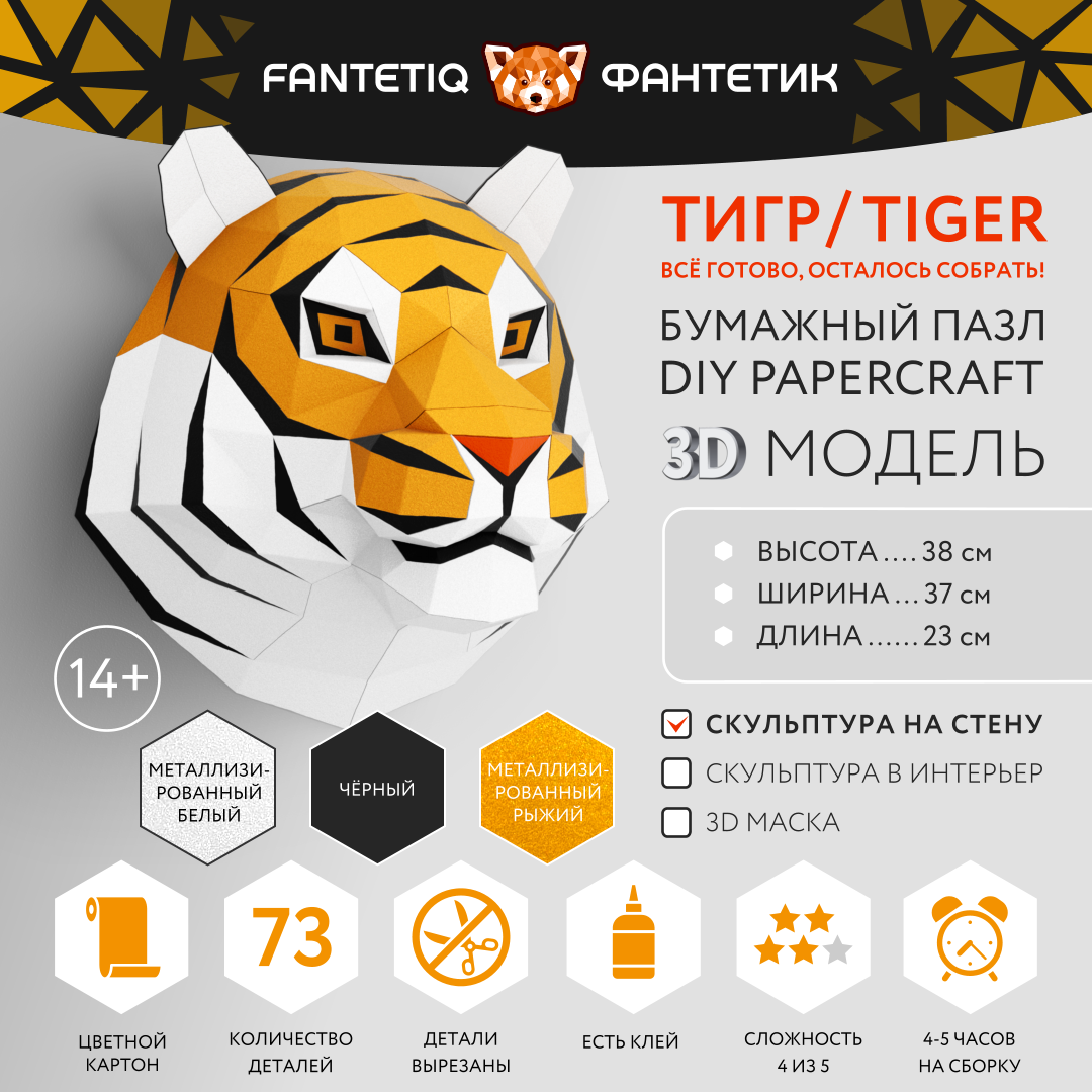 Инфографика для творческого набора с полигональной 3D-моделью «Голова тигра»